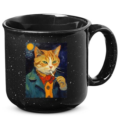 A Painting Of A Cat Smoking Cigarette Cat Art Funny 15oz Campfire Ceramic Mug