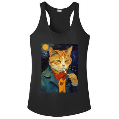 A Painting Of A Cat Smoking Cigarette Cat Art Funny Ladies PosiCharge Competitor Racerback Tank