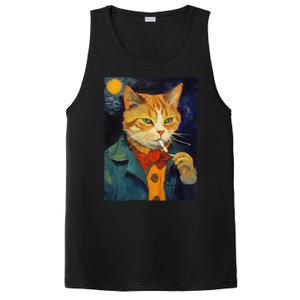 A Painting Of A Cat Smoking Cigarette Cat Art Funny PosiCharge Competitor Tank