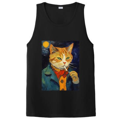 A Painting Of A Cat Smoking Cigarette Cat Art Funny PosiCharge Competitor Tank