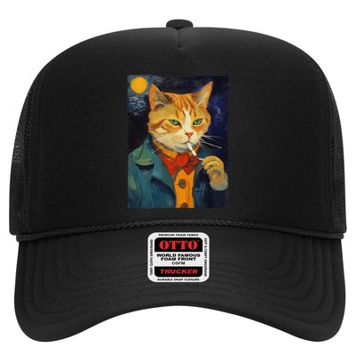 A Painting Of A Cat Smoking Cigarette Cat Art Funny Trucker Hat