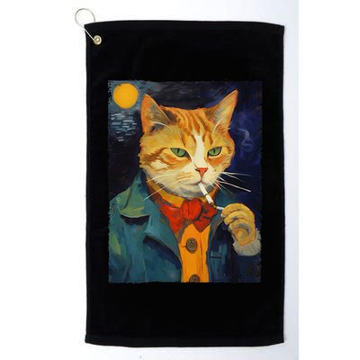 A Painting Of A Cat Smoking Cigarette Cat Art Funny Golf Towel