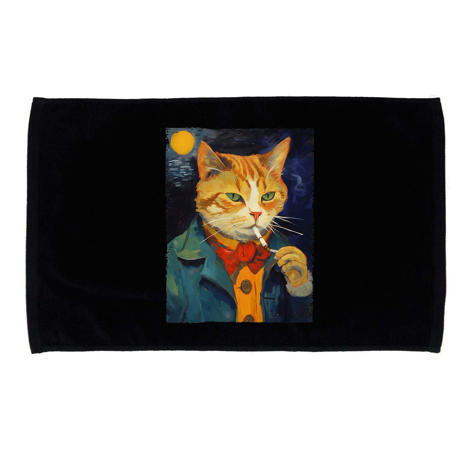 A Painting Of A Cat Smoking Cigarette Cat Art Funny Microfiber Hand Towel