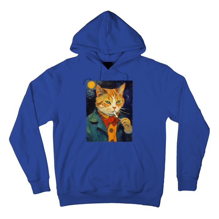 A Painting Of A Cat Smoking Cigarette Cat Art Funny Hoodie