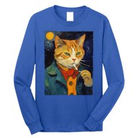 A Painting Of A Cat Smoking Cigarette Cat Art Funny Long Sleeve Shirt