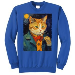 A Painting Of A Cat Smoking Cigarette Cat Art Funny Sweatshirt