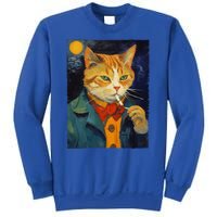 A Painting Of A Cat Smoking Cigarette Cat Art Funny Sweatshirt