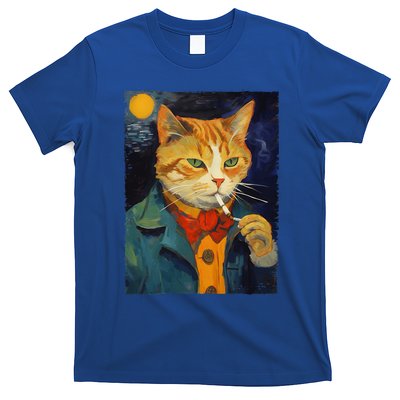 A Painting Of A Cat Smoking Cigarette Cat Art Funny T-Shirt