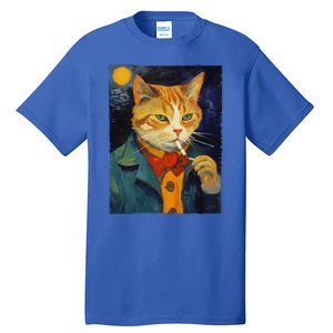 A Painting Of A Cat Smoking Cigarette Cat Art Funny Tall T-Shirt