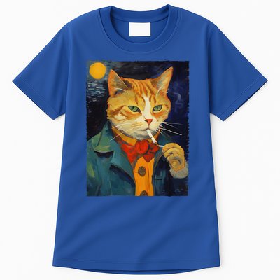 A Painting Of A Cat Smoking Cigarette Cat Art Funny Tall T-Shirt