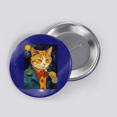 A Painting Of A Cat Smoking Cigarette Cat Art Funny Button