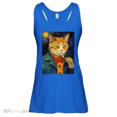 A Painting Of A Cat Smoking Cigarette Cat Art Funny Ladies Essential Flowy Tank