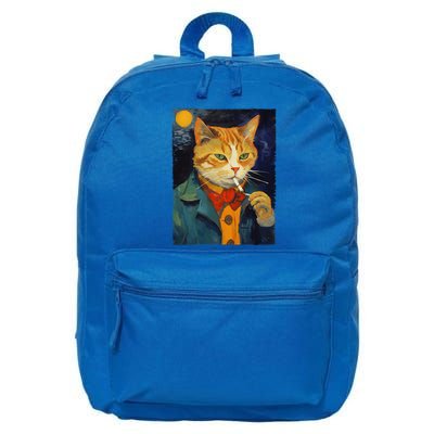 A Painting Of A Cat Smoking Cigarette Cat Art Funny 16 in Basic Backpack