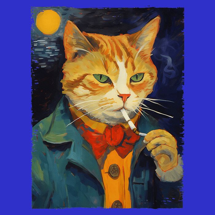 A Painting Of A Cat Smoking Cigarette Cat Art Funny 16 in Basic Backpack