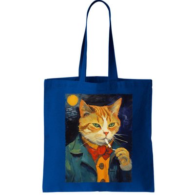 A Painting Of A Cat Smoking Cigarette Cat Art Funny Bag