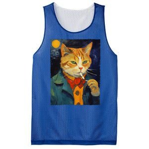 A Painting Of A Cat Smoking Cigarette Cat Art Funny Mesh Reversible Basketball Jersey Tank