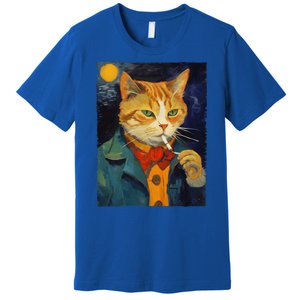 A Painting Of A Cat Smoking Cigarette Cat Art Funny Premium T-Shirt