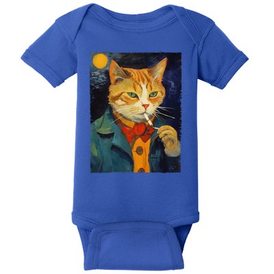 A Painting Of A Cat Smoking Cigarette Cat Art Funny Baby Bodysuit
