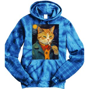 A Painting Of A Cat Smoking Cigarette Cat Art Funny Tie Dye Hoodie