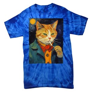 A Painting Of A Cat Smoking Cigarette Cat Art Funny Tie-Dye T-Shirt