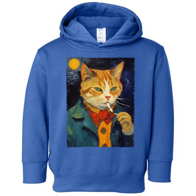 A Painting Of A Cat Smoking Cigarette Cat Art Funny Toddler Hoodie