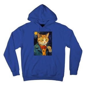 A Painting Of A Cat Smoking Cigarette Cat Art Funny Tall Hoodie