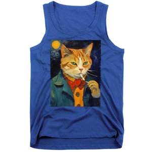 A Painting Of A Cat Smoking Cigarette Cat Art Funny Tank Top