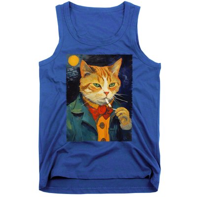 A Painting Of A Cat Smoking Cigarette Cat Art Funny Tank Top
