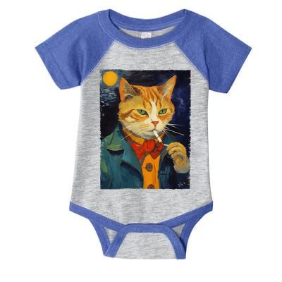A Painting Of A Cat Smoking Cigarette Cat Art Funny Infant Baby Jersey Bodysuit