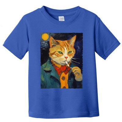 A Painting Of A Cat Smoking Cigarette Cat Art Funny Toddler T-Shirt