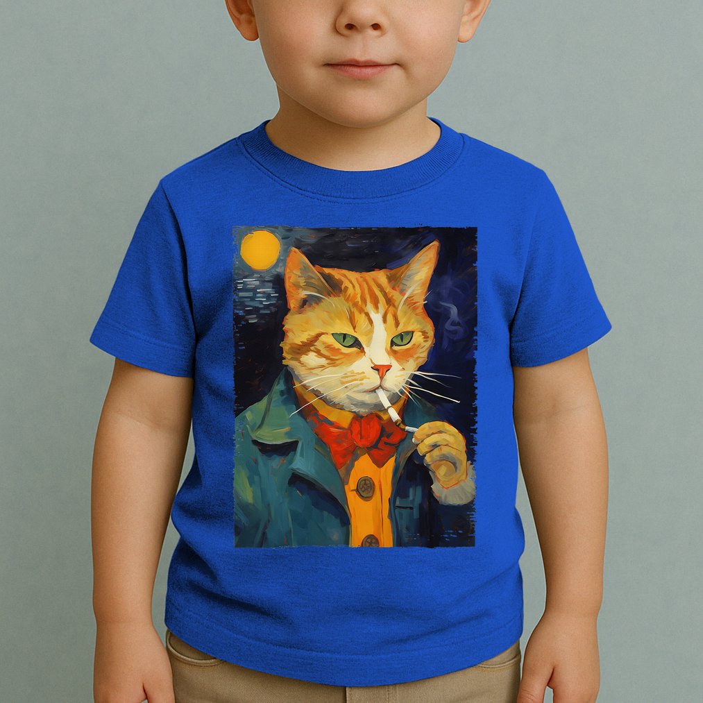 A Painting Of A Cat Smoking Cigarette Cat Art Funny Toddler T-Shirt