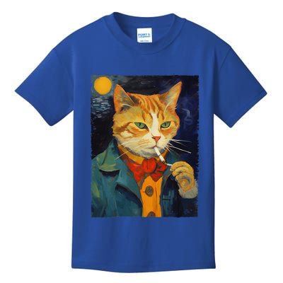 A Painting Of A Cat Smoking Cigarette Cat Art Funny Kids T-Shirt