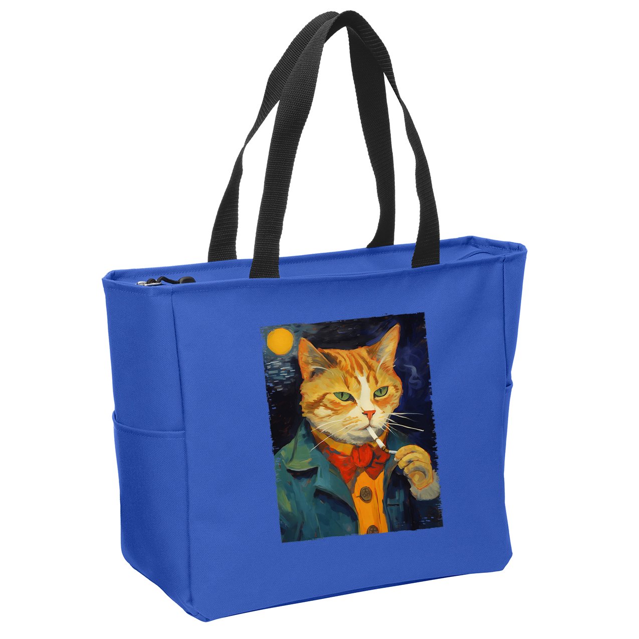 A Painting Of A Cat Smoking Cigarette Cat Art Funny Zip Tote Bag