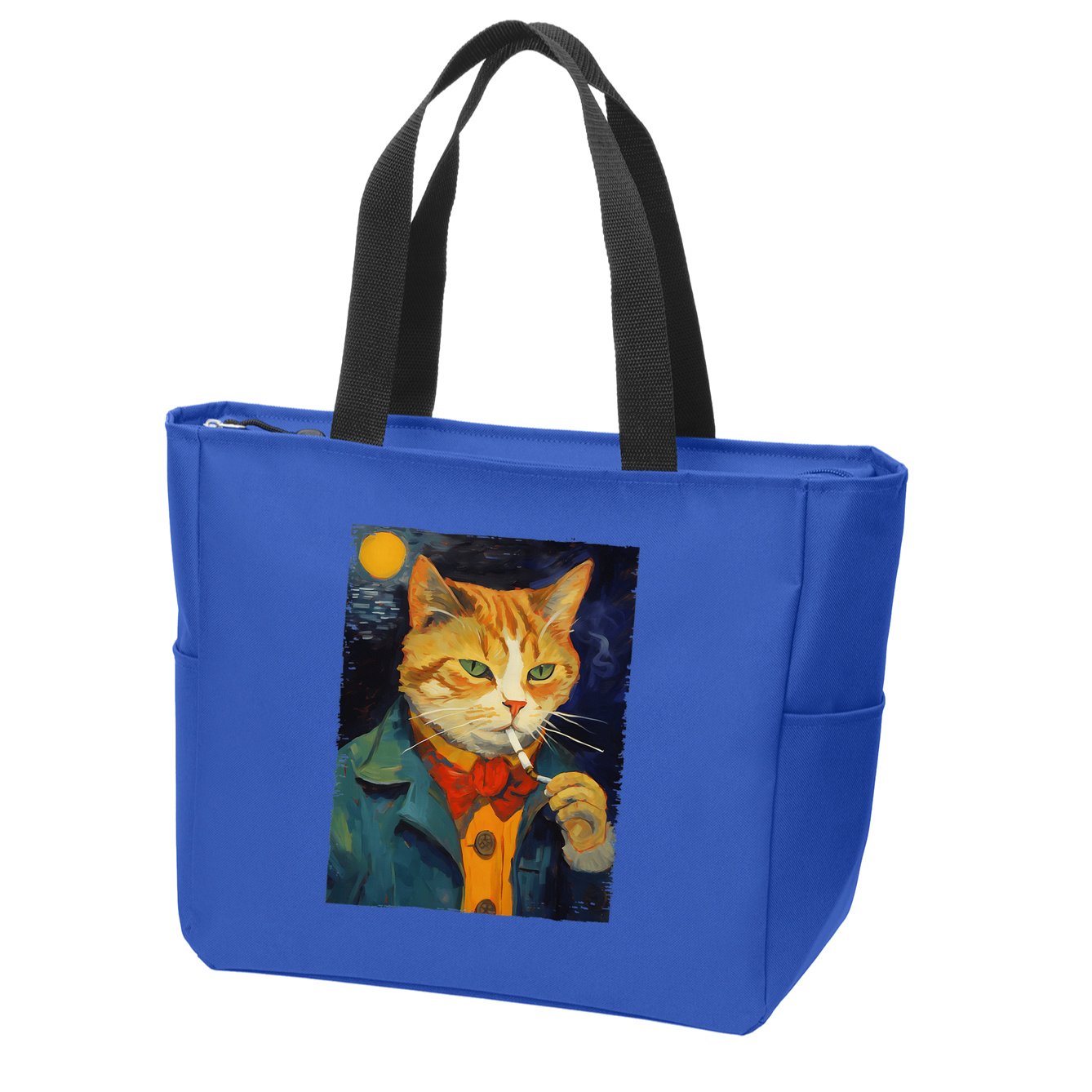 A Painting Of A Cat Smoking Cigarette Cat Art Funny Zip Tote Bag