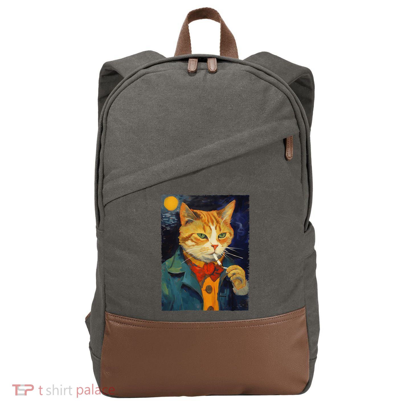 A Painting Of A Cat Smoking Cigarette Cat Art Funny Cotton Canvas Backpack