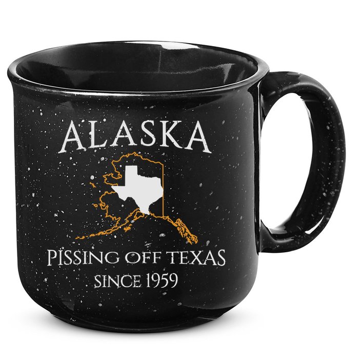 Alaska Pissing Off Texas Since 1959 Size State 15oz Campfire Ceramic Mug