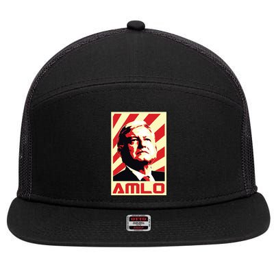 Amlo President Of Mexico Retro Propaganda 7 Panel Mesh Trucker Snapback Hat