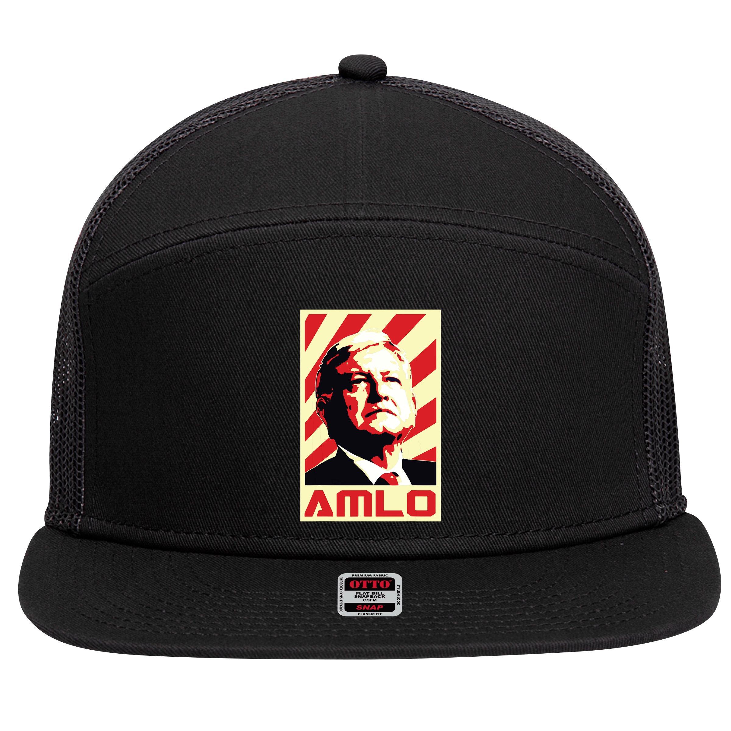 Amlo President Of Mexico Retro Propaganda 7 Panel Mesh Trucker Snapback Hat