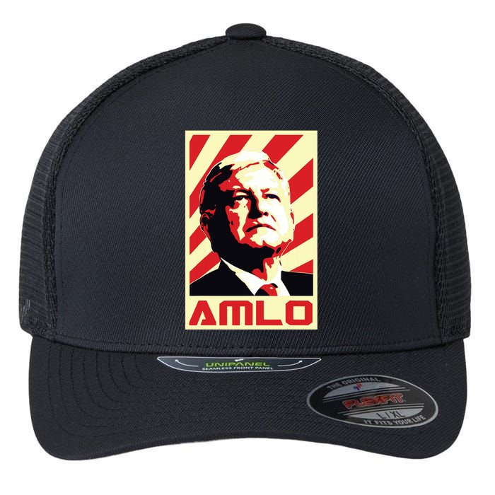 Amlo President Of Mexico Retro Propaganda Flexfit Unipanel Trucker Cap