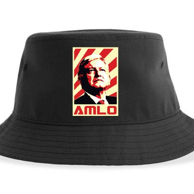 Amlo President Of Mexico Retro Propaganda Sustainable Bucket Hat