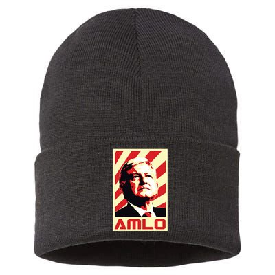 Amlo President Of Mexico Retro Propaganda Sustainable Knit Beanie