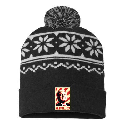 Amlo President Of Mexico Retro Propaganda USA-Made Snowflake Beanie