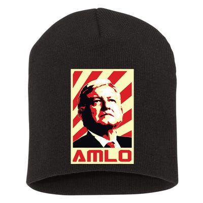 Amlo President Of Mexico Retro Propaganda Short Acrylic Beanie