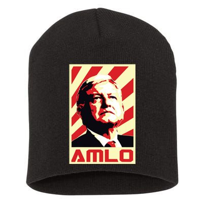 Amlo President Of Mexico Retro Propaganda Short Acrylic Beanie