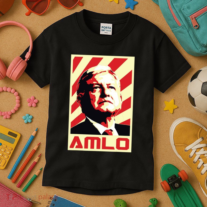 Amlo President Of Mexico Retro Propaganda Kids T-Shirt