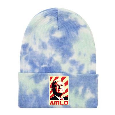 Amlo President Of Mexico Retro Propaganda Tie Dye 12in Knit Beanie