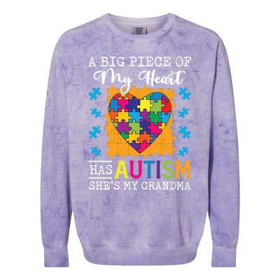 A Piece Of My Heart Has Autism My Grandma Gift Colorblast Crewneck Sweatshirt