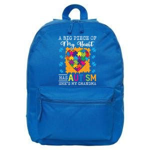 A Piece Of My Heart Has Autism My Grandma Gift 16 in Basic Backpack