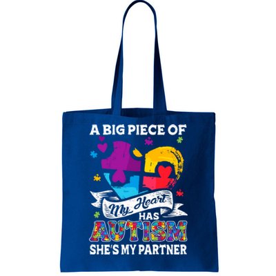 A Piece Of My Heart Has Autism My Partner Great Gift Tote Bag