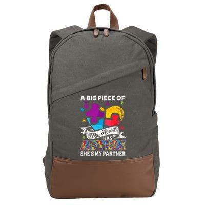 A Piece Of My Heart Has Autism My Partner Great Gift Cotton Canvas Backpack